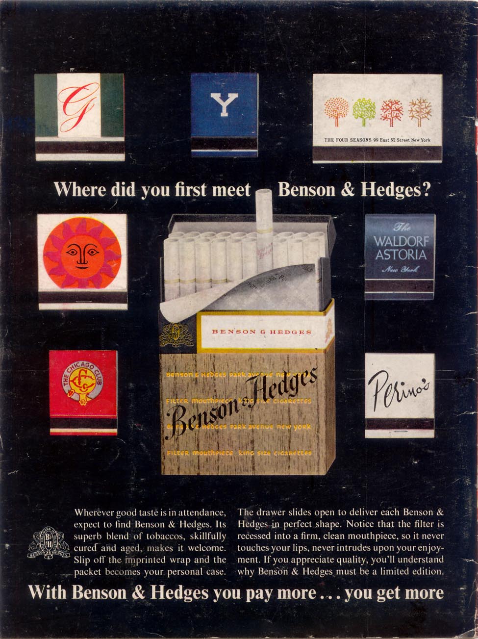 BENSON & HEDGES CIGARETTES
TIME
11/17/1961
BACK COVER