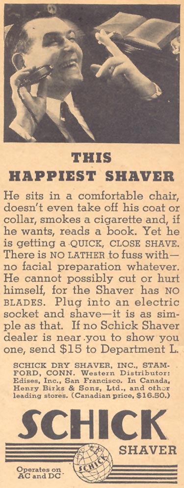 SCHICK DRY SHAVER
LIBERTY
02/15/1936
p. 61