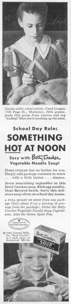 BETTY CROCKER SOUP INGREDIENTS
WOMAN'S DAY
12/01/1948
p. 74